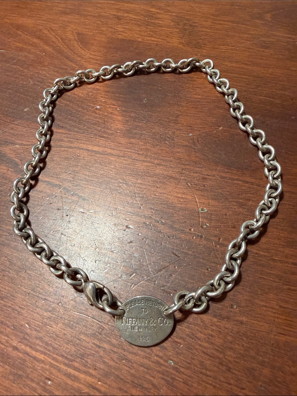 Tiffany & Co. Sterling Silver Round Tag Link Necklace - Silver